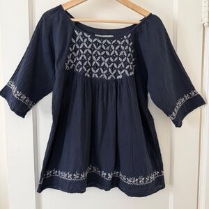 JP and Mattie Floral Embroidered Gauze Flowy Top Sz M  Boho Peasant Cottagecore